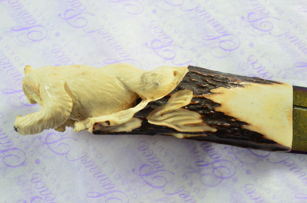 Amazing Bespoke Hand Carved Bear Stag Horn Antler Handle Sgian Dubh Heat Treated Damascus Blade Sheffield England - Image 8
