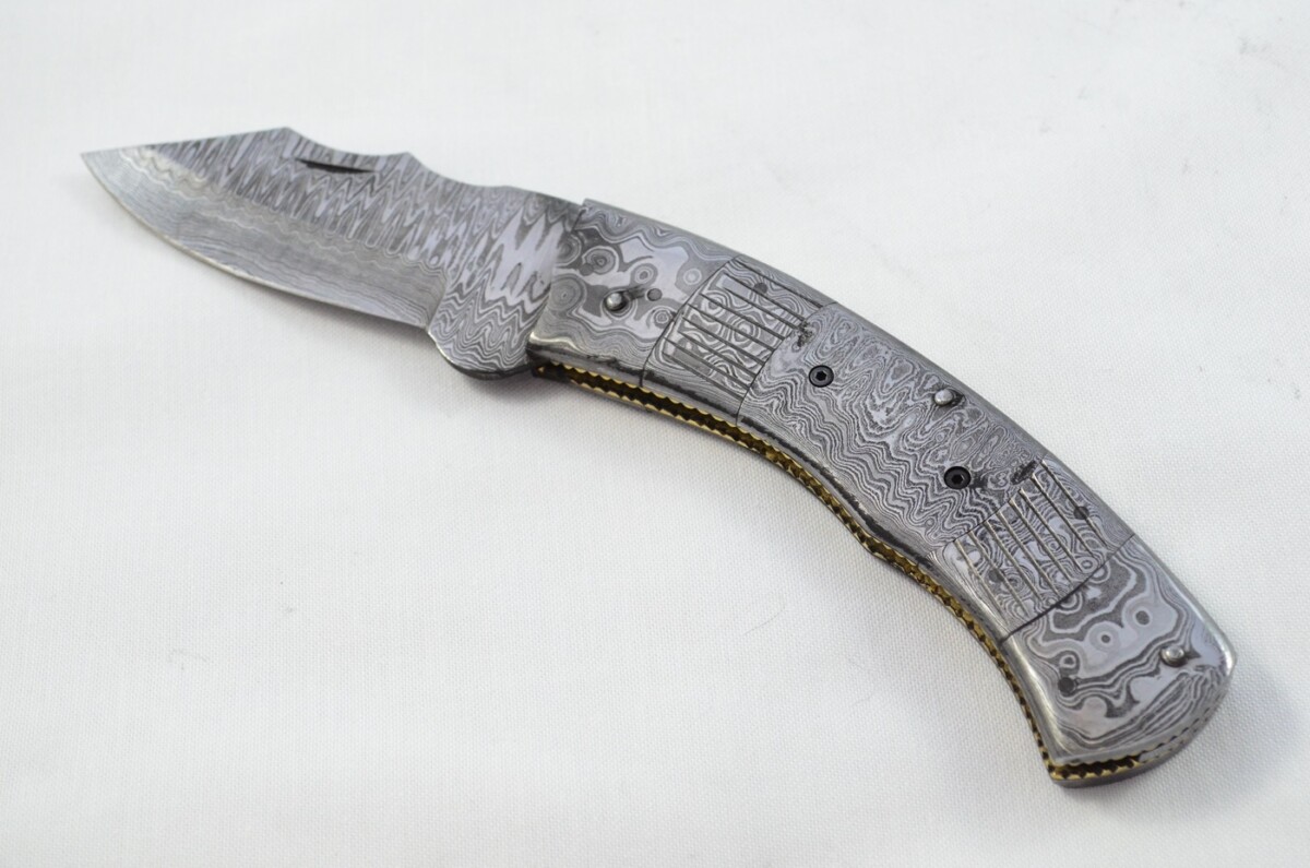 Huge Full Damascus Bladed and scaled Handled Pen/Pocket Tool With Leather Sheath - Image 2
