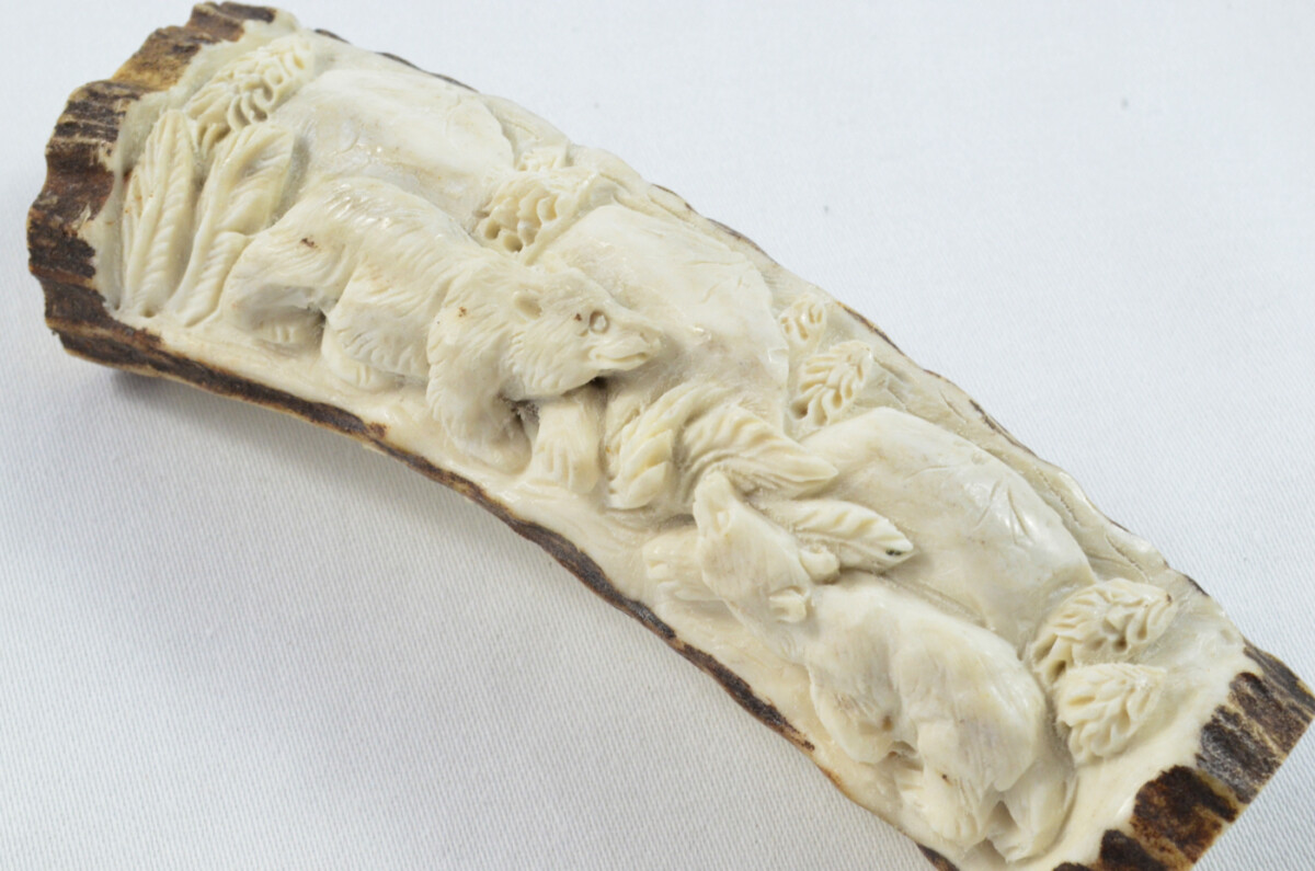 Bears Hand Carved Walking Stick Cane Top Handle Stag Antler Horn Made Sheffield England - Image 2