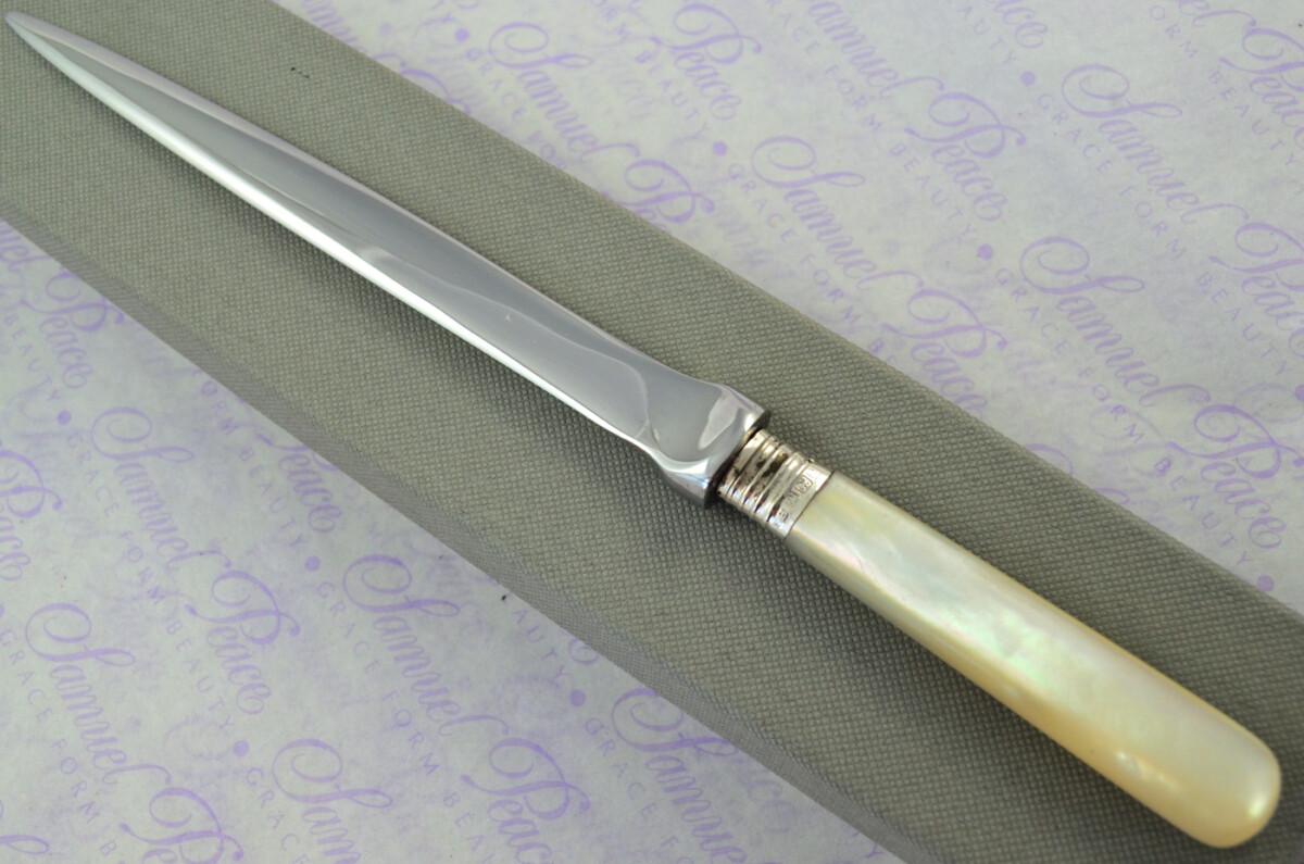 George Howson Carved Mother of Pearl Handled Letter Opener Sheffield 1915 Cased