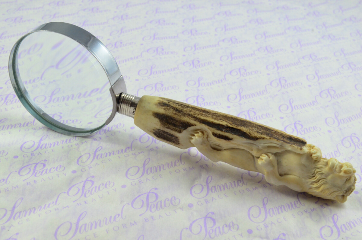 Fantastic Hand Carved Lion Stag Antler Horn Handle Magnifying Glass Silver Ferrule 1918 Made Sheffield England - Image 10