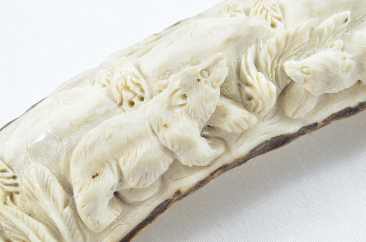 Bears Hand Carved Walking Stick Cane Top Handle Stag Antler Horn Made Sheffield England - Image 3