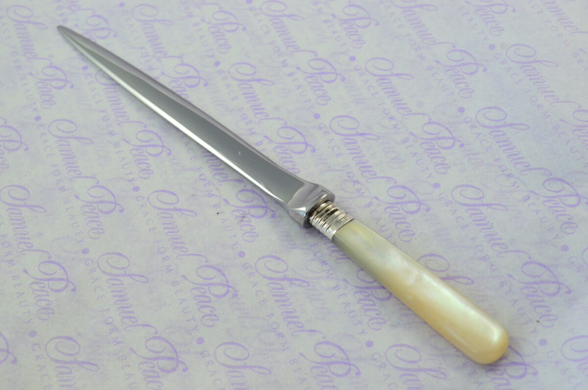 George Howson Carved Mother of Pearl Handled Letter Opener Sheffield 1915 Cased - Image 2