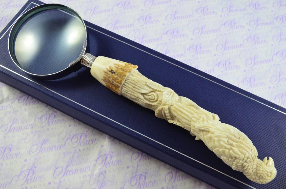 Fantastic Hand Carved Falcon Stag Antler Horn Handle Magnifying Glass Silver Ferrule 1918 Made Sheffield England