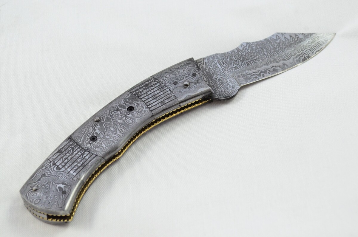 Huge Full Damascus Bladed and scaled Handled Pen/Pocket Tool With Leather Sheath - Image 5