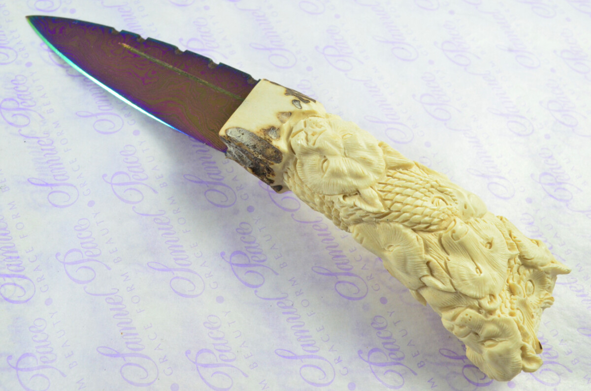 Amazing Bespoke Hand Carved American Indian Stag Horn Antler Handle Sgian Dubh Heat Treated Damascus Blade Sheffield England - Image 3