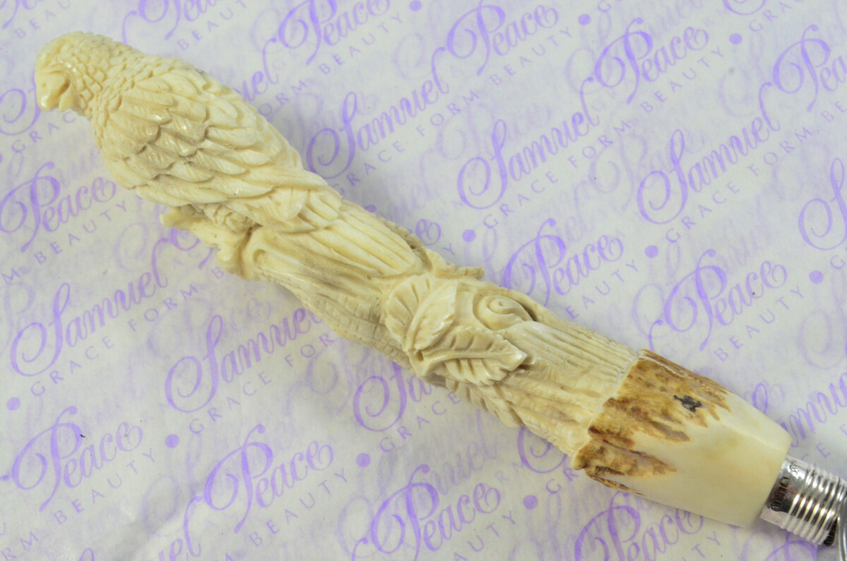 Fantastic Hand Carved Falcon Stag Antler Horn Handle Magnifying Glass Silver Ferrule 1918 Made Sheffield England - Image 4