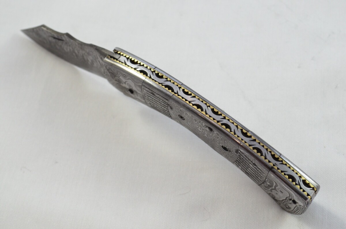 Huge Full Damascus Bladed and scaled Handled Pen/Pocket Tool With Leather Sheath - Image 7