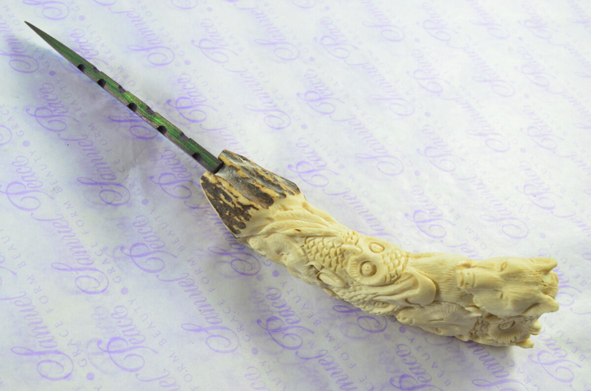 Amazing Bespoke Hand Carved American Indian Stag Horn Antler Handle Sgian Dubh Heat Treated Damascus Blade Sheffield England - Image 5