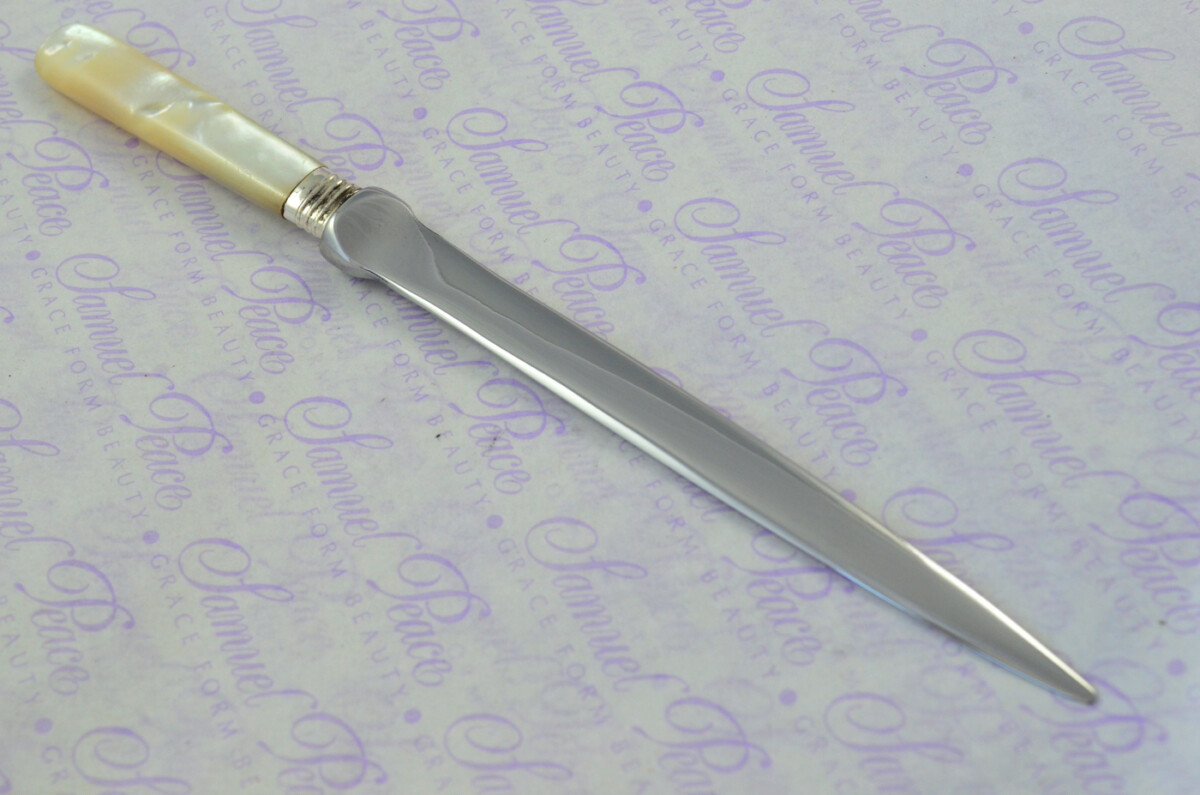 George Howson Carved Mother of Pearl Handled Letter Opener Sheffield 1915 Cased - Image 6