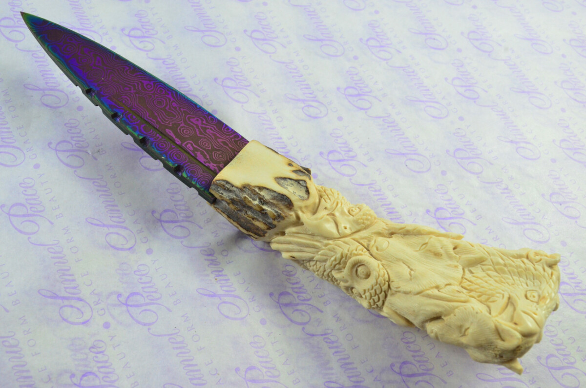 Amazing Bespoke Hand Carved American Indian Stag Horn Antler Handle Sgian Dubh Heat Treated Damascus Blade Sheffield England - Image 6