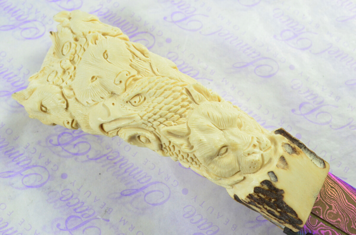 Amazing Bespoke Hand Carved American Indian Stag Horn Antler Handle Sgian Dubh Heat Treated Damascus Blade Sheffield England - Image 7