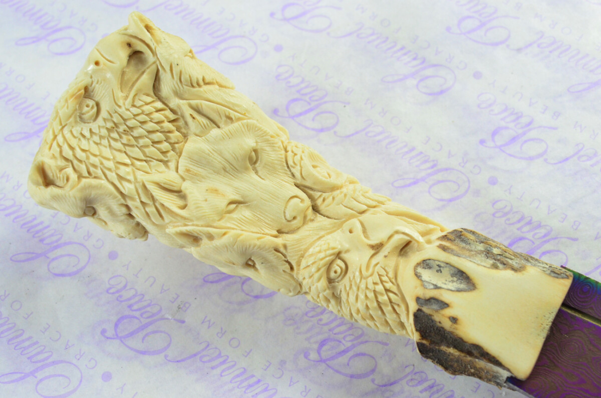 Amazing Bespoke Hand Carved American Indian Stag Horn Antler Handle Sgian Dubh Heat Treated Damascus Blade Sheffield England - Image 4