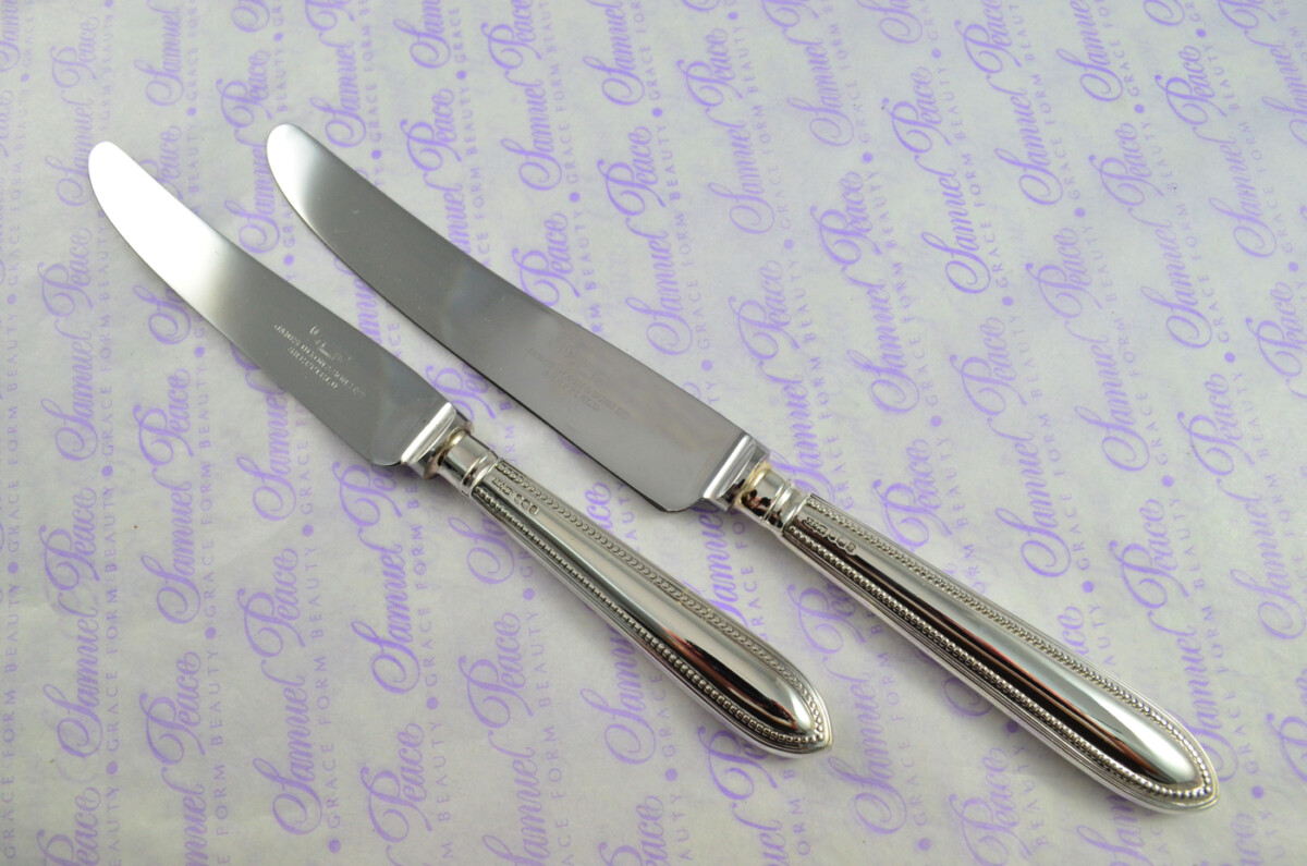 3 Table & 3 Dessert Knives Sterling Silver 1898 Pointed Bead J Dixon & Sons Sheffield Assayed - Image 4