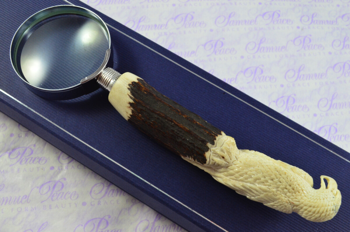 Fantastic Hand Carved Falcon Stag Antler Horn Handle Magnifying Glass Silver Ferrule 1918 Made Sheffield England