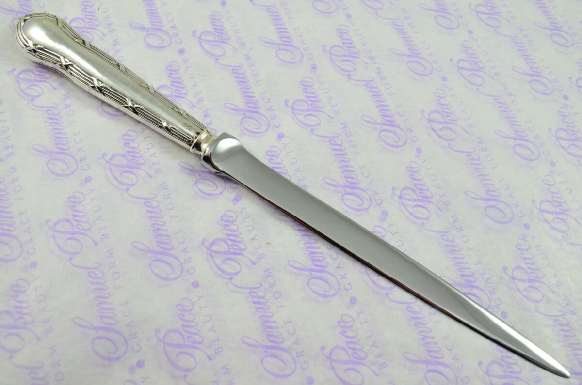 John Yates Sheffield Sterling Silver Handled Letter Opener/Paper knife Ribbon & Bow Pattern 1924 - Image 4