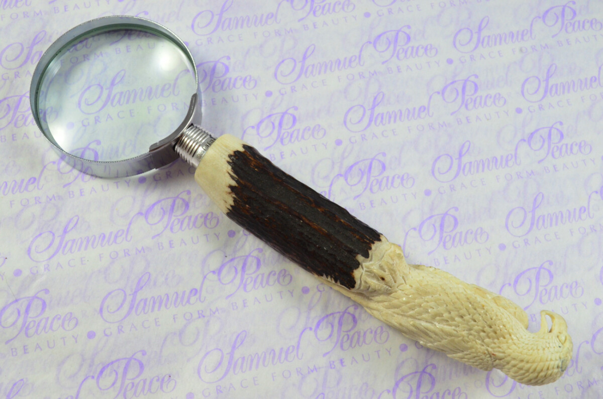Fantastic Hand Carved Falcon Stag Antler Horn Handle Magnifying Glass Silver Ferrule 1918 Made Sheffield England - Image 2