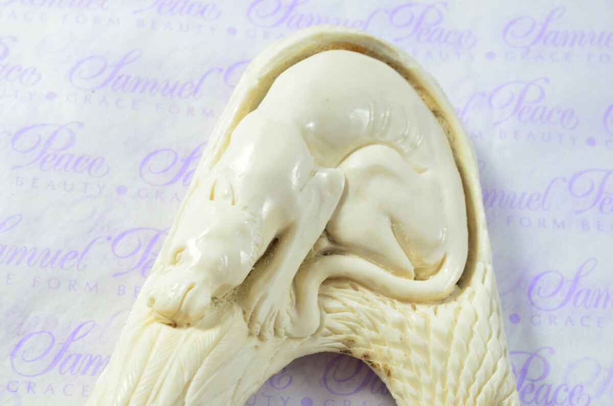 Astonishing Hand Carved American Eagle & Wolf Walking Stick Cane Top Handle Stag Antler Horn Made Sheffield England - Image 3