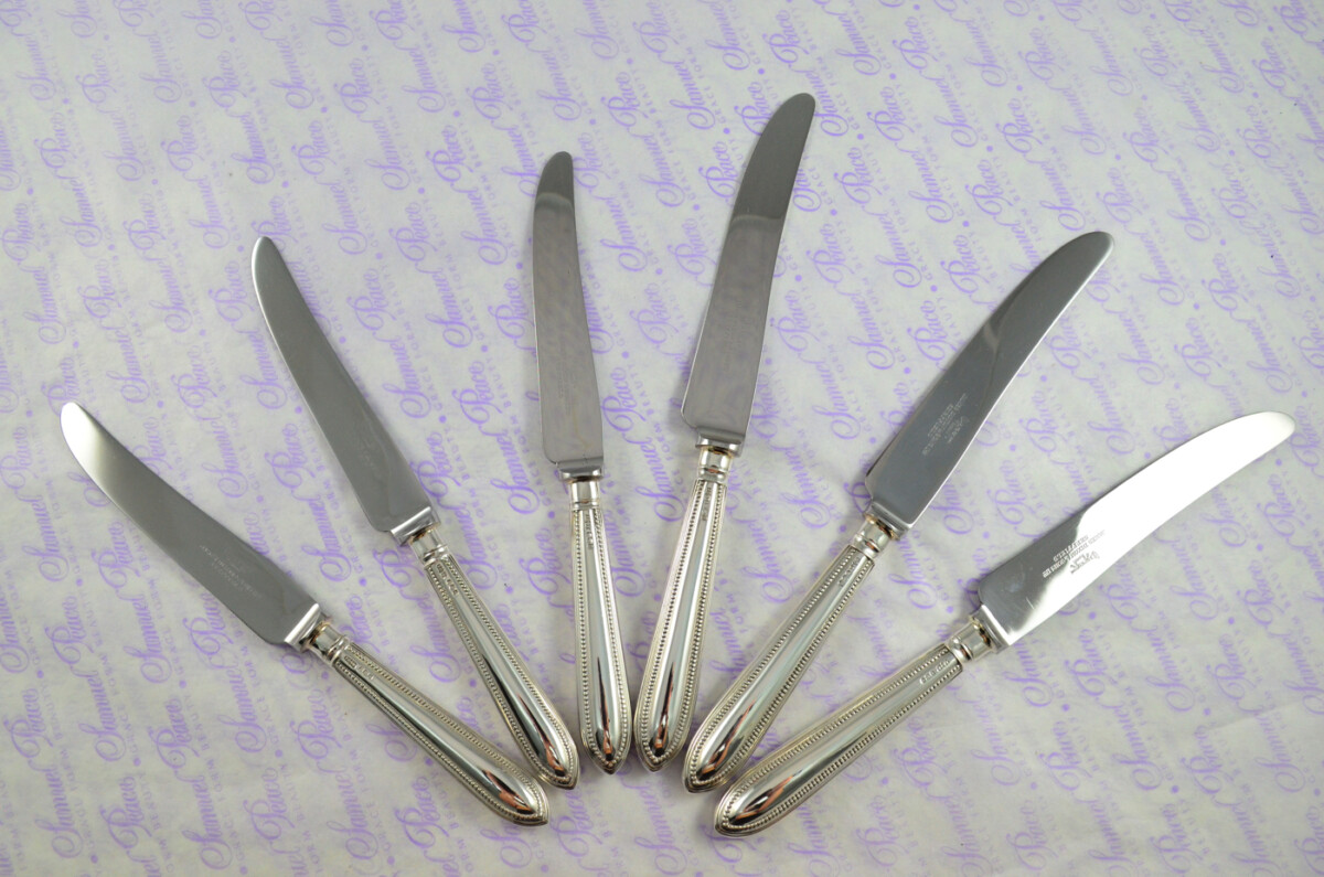 3 Table & 3 Dessert Knives Sterling Silver 1898 Pointed Bead J Dixon & Sons Sheffield Assayed