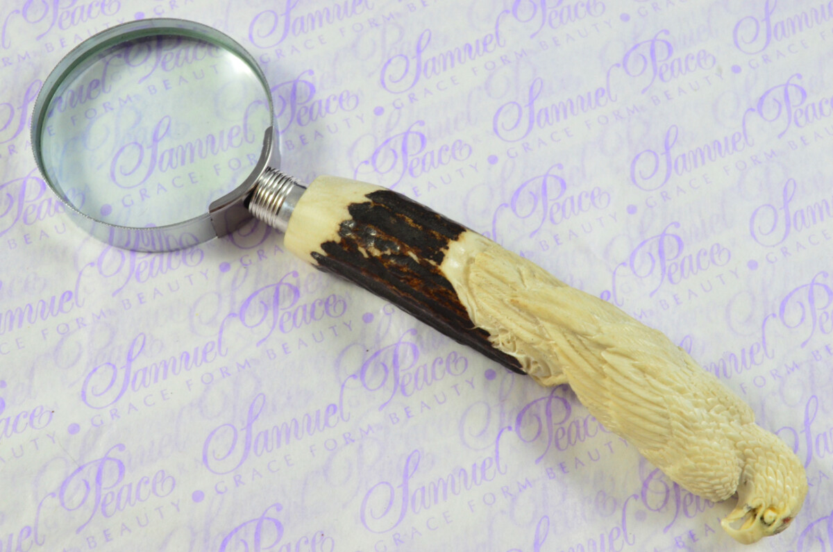 Fantastic Hand Carved Falcon Stag Antler Horn Handle Magnifying Glass Silver Ferrule 1918 Made Sheffield England - Image 3