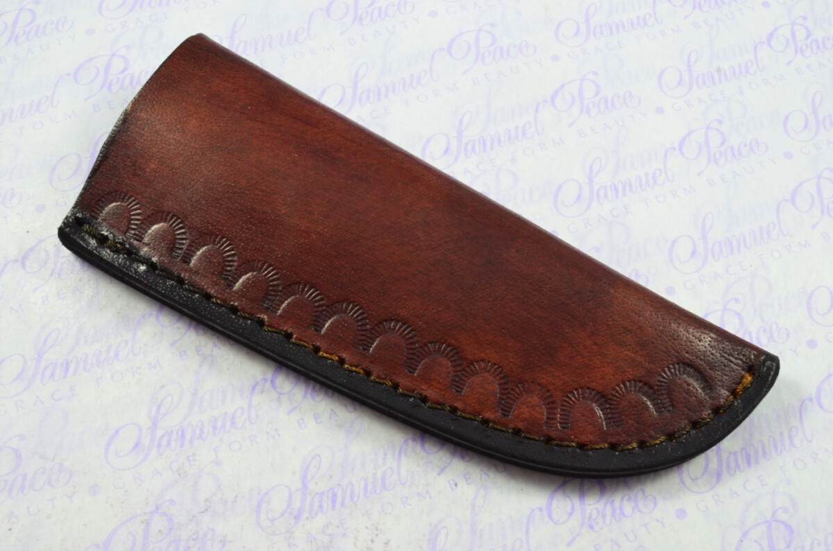 Knife Making Kit! Excellent Damascus Steel Small Skinning Knife Dyed Camel Bone Scales Damascus Bolster inc Leather Sheath - Image 7