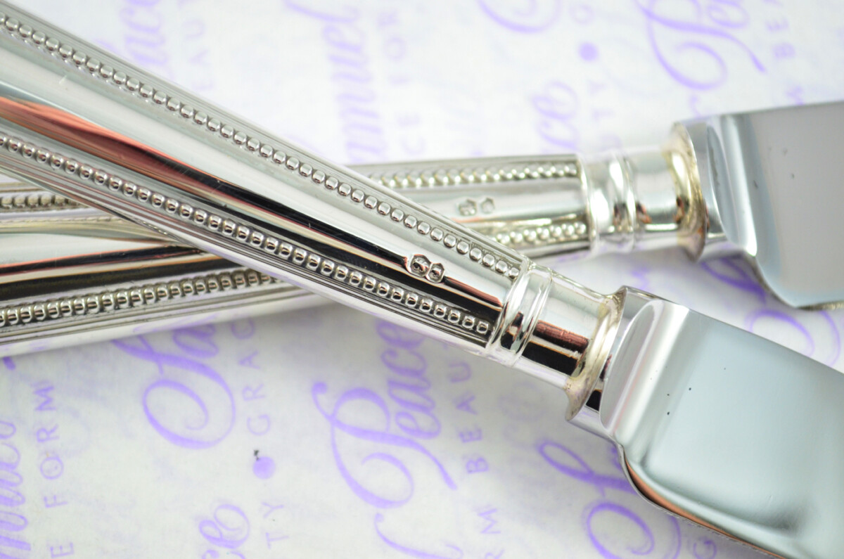 3 Table & 3 Dessert Knives Sterling Silver 1898 Pointed Bead J Dixon & Sons Sheffield Assayed - Image 3