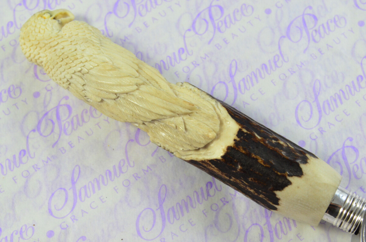 Fantastic Hand Carved Falcon Stag Antler Horn Handle Magnifying Glass Silver Ferrule 1918 Made Sheffield England - Image 5