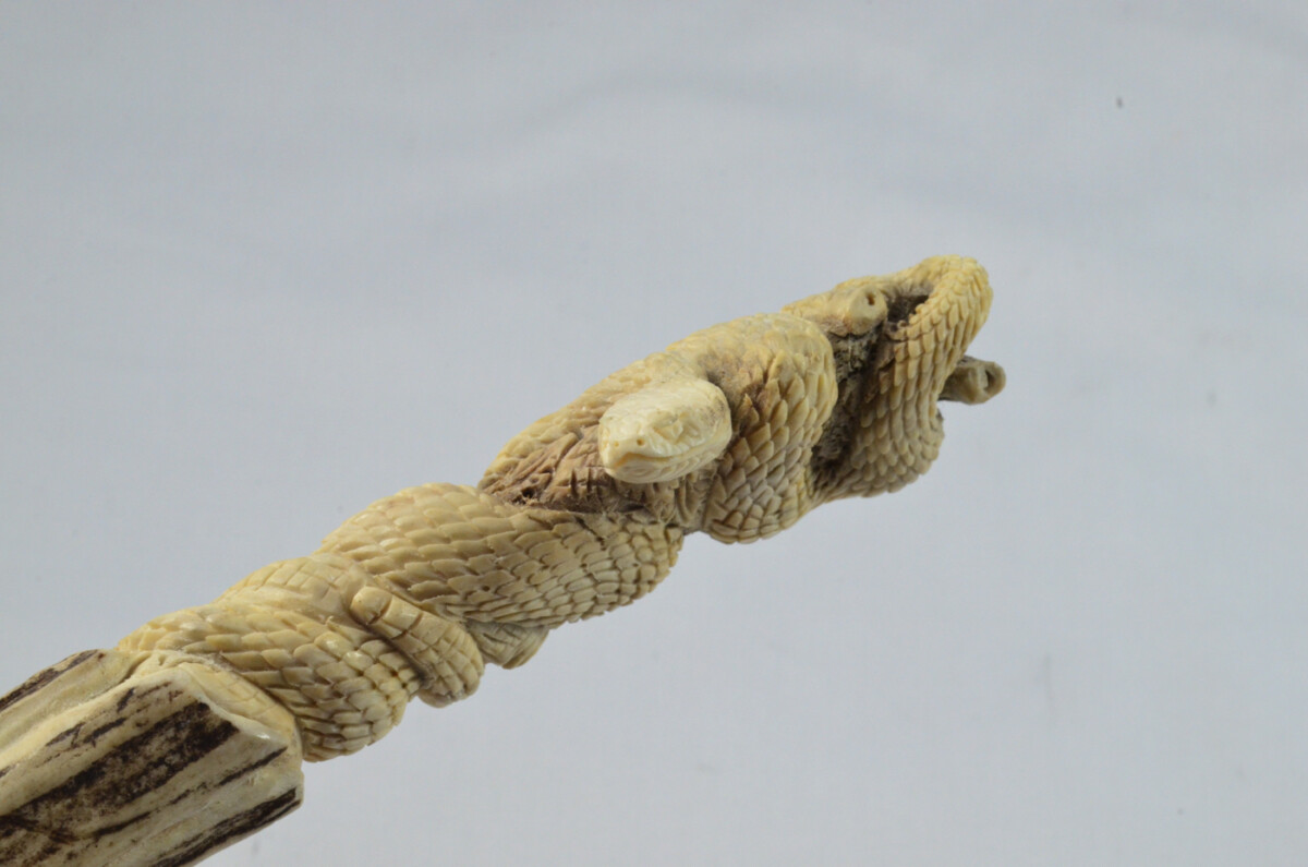 Snake Carved Walking Stick Cane Top Handle Stag Antler Horn Made Sheffield England - Image 6