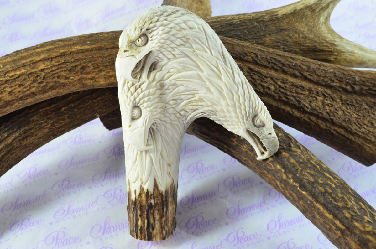 Beautiful Hand Carved American Eagle Walking Stick Cane Top Handle Stag Antler Horn Made Sheffield England