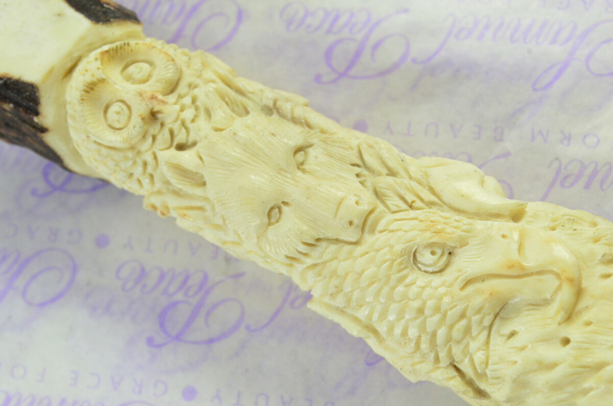 Amazing Bespoke Hand Carved Bear Scene Stag Horn Antler Handle Sgian Dubh Damascus Blade Sheffield England - Image 8