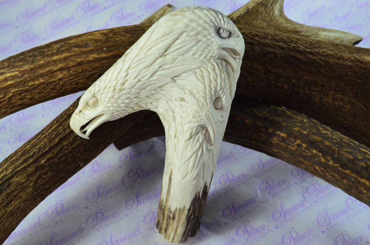 Beautiful Hand Carved American Eagle Walking Stick Cane Top Handle Stag Antler Horn Made Sheffield England - Image 2