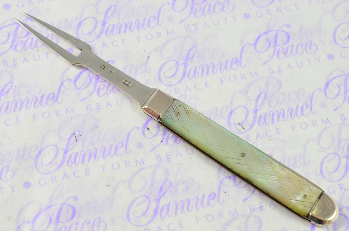 Fantastic Silver Bladed Capped Mother Of Pearl Fully Restored London Made Folding Fruit Fork C1800 - Image 2