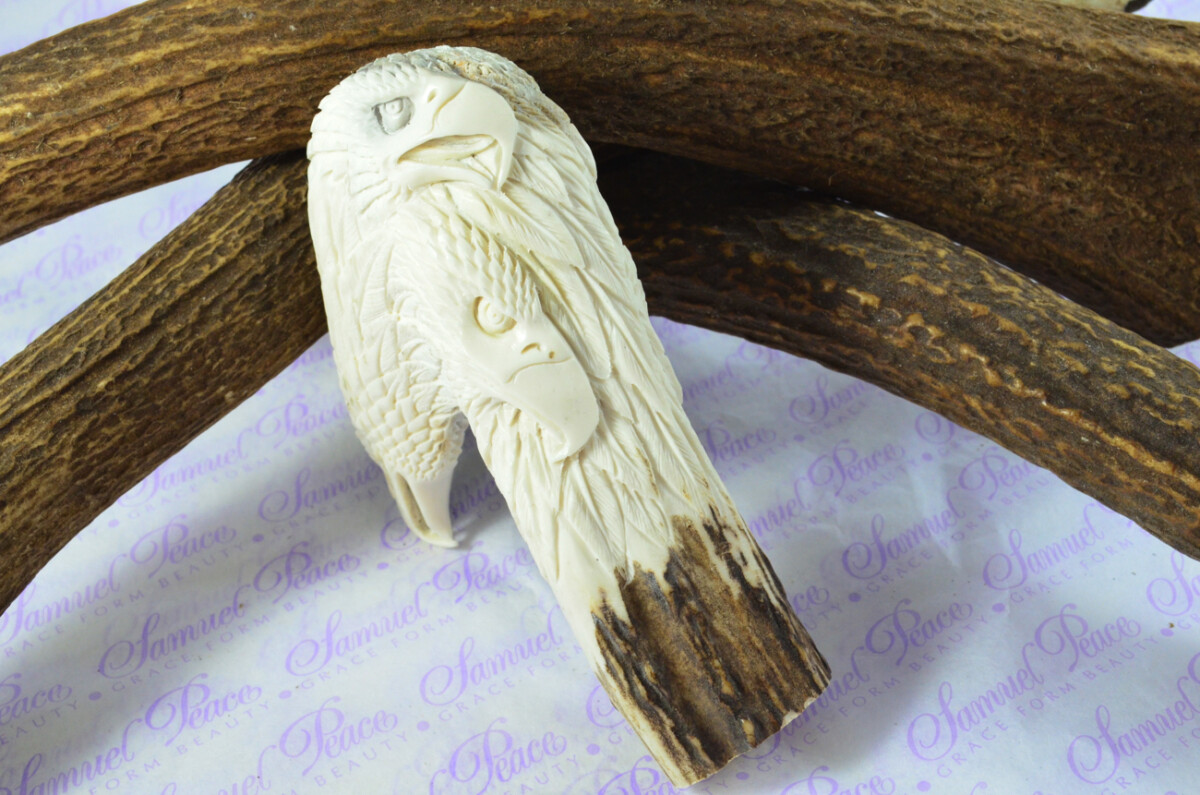 Beautiful Hand Carved American Eagle Walking Stick Cane Top Handle Stag Antler Horn Made Sheffield England - Image 3