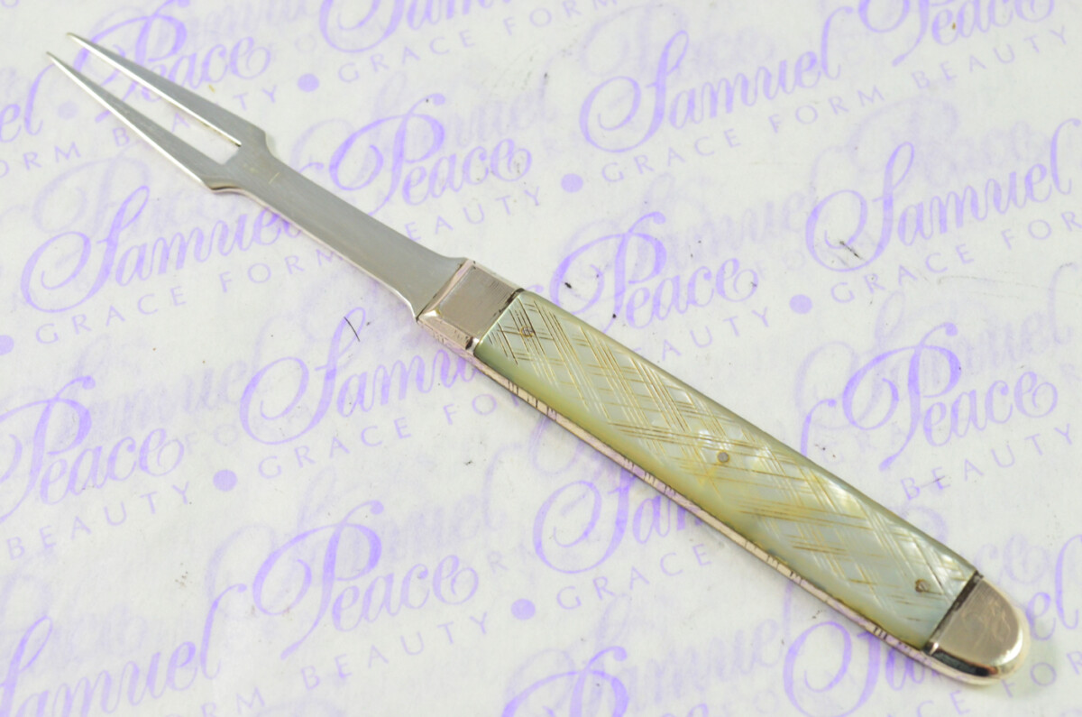 Fantastic Silver Bladed Capped Mother Of Pearl Fully Restored London Made Folding Fruit Fork C1800 - Image 4