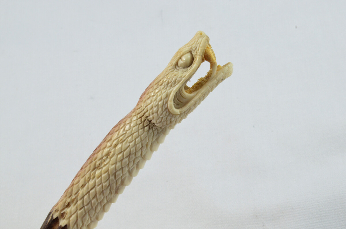 Snake Carved Walking Stick Cane Top Handle Stag Antler Horn Made Sheffield England
