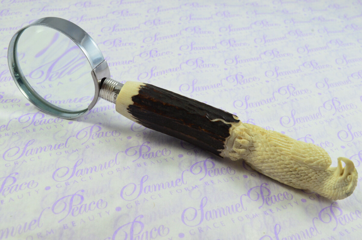 Fantastic Hand Carved Falcon Stag Antler Horn Handle Magnifying Glass Silver Ferrule 1918 Made Sheffield England - Image 2