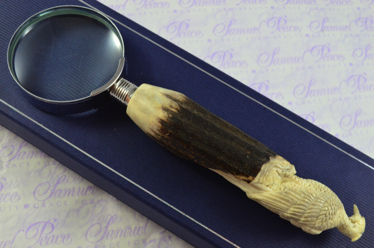 Fantastic Hand Carved Falcon Stag Antler Horn Handle Magnifying Glass Silver Ferrule 1918 Made Sheffield England