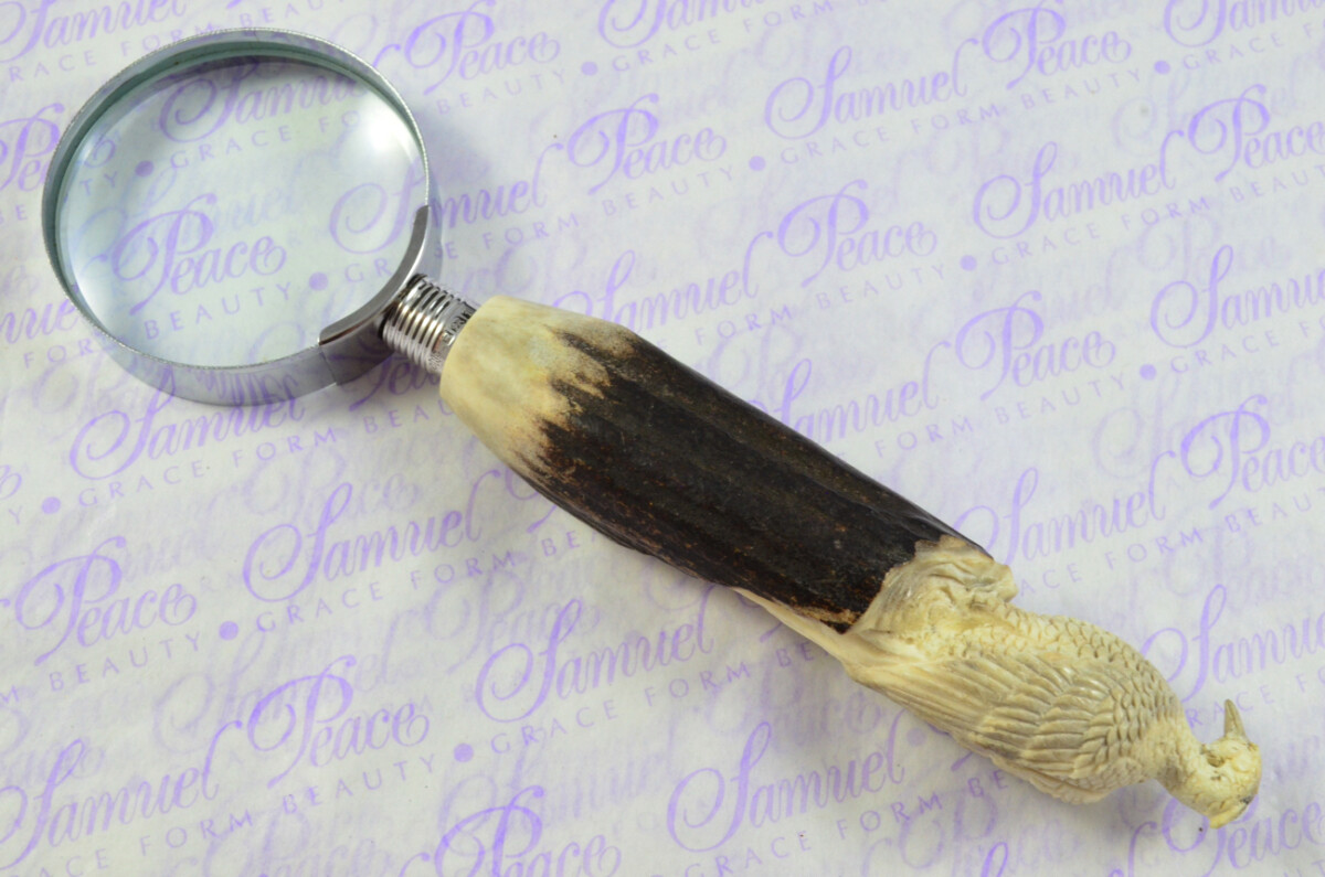 Fantastic Hand Carved Falcon Stag Antler Horn Handle Magnifying Glass Silver Ferrule 1918 Made Sheffield England - Image 3