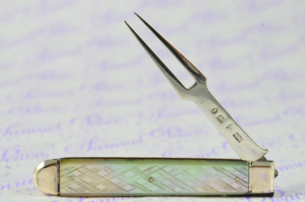 Fantastic Silver Bladed Capped Mother Of Pearl Fully Restored London Made Folding Fruit Fork C1800 - Image 6
