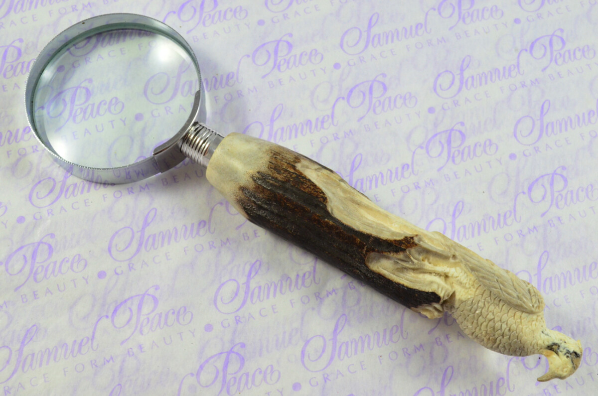Fantastic Hand Carved Falcon Stag Antler Horn Handle Magnifying Glass Silver Ferrule 1918 Made Sheffield England - Image 4