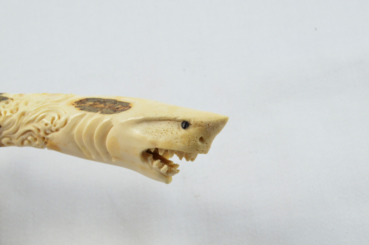 Shark Carved Walking Stick Cane Top Handle Stag Antler Horn Made Sheffield England - Image 3
