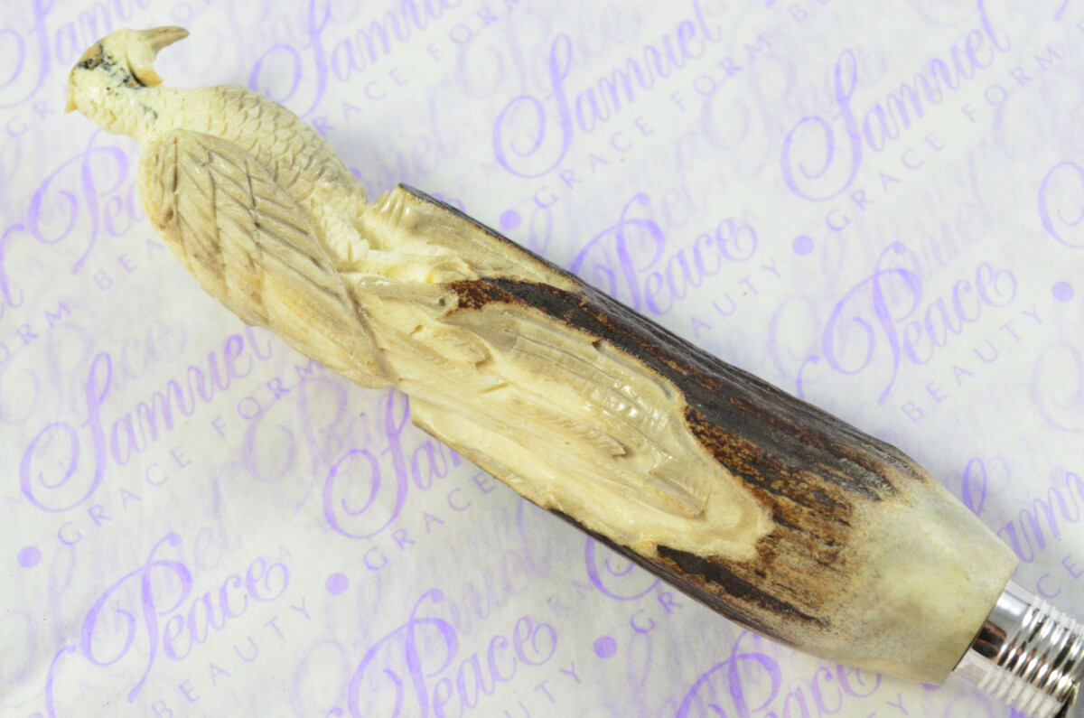 Fantastic Hand Carved Falcon Stag Antler Horn Handle Magnifying Glass Silver Ferrule 1918 Made Sheffield England - Image 5