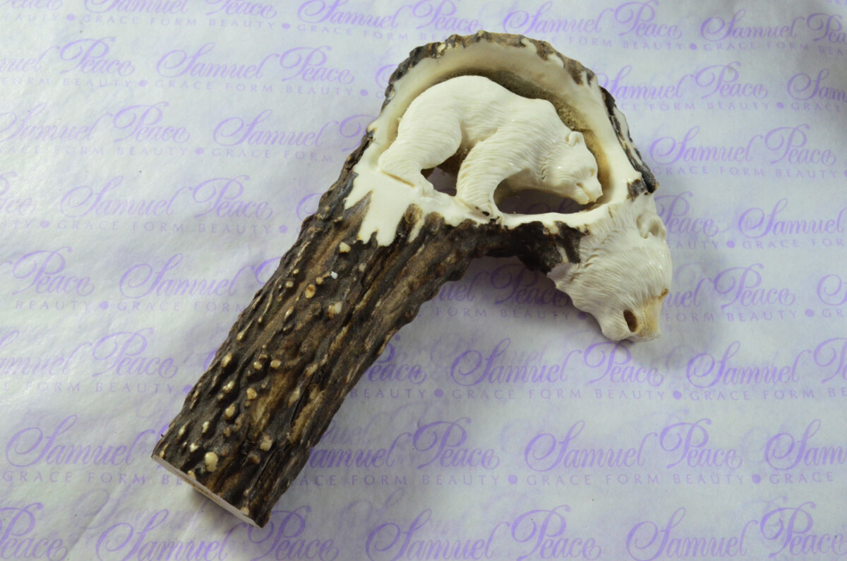 Fantastic Hand Carved Brown Bear Walking Stick Cane Top Handle Stag Antler Horn Made Sheffield England - Image 4