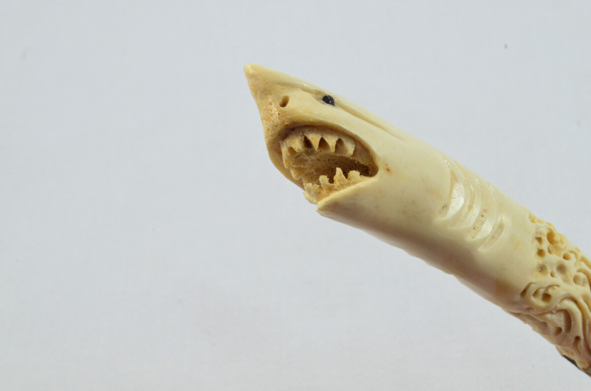 Shark Carved Walking Stick Cane Top Handle Stag Antler Horn Made Sheffield England - Image 4
