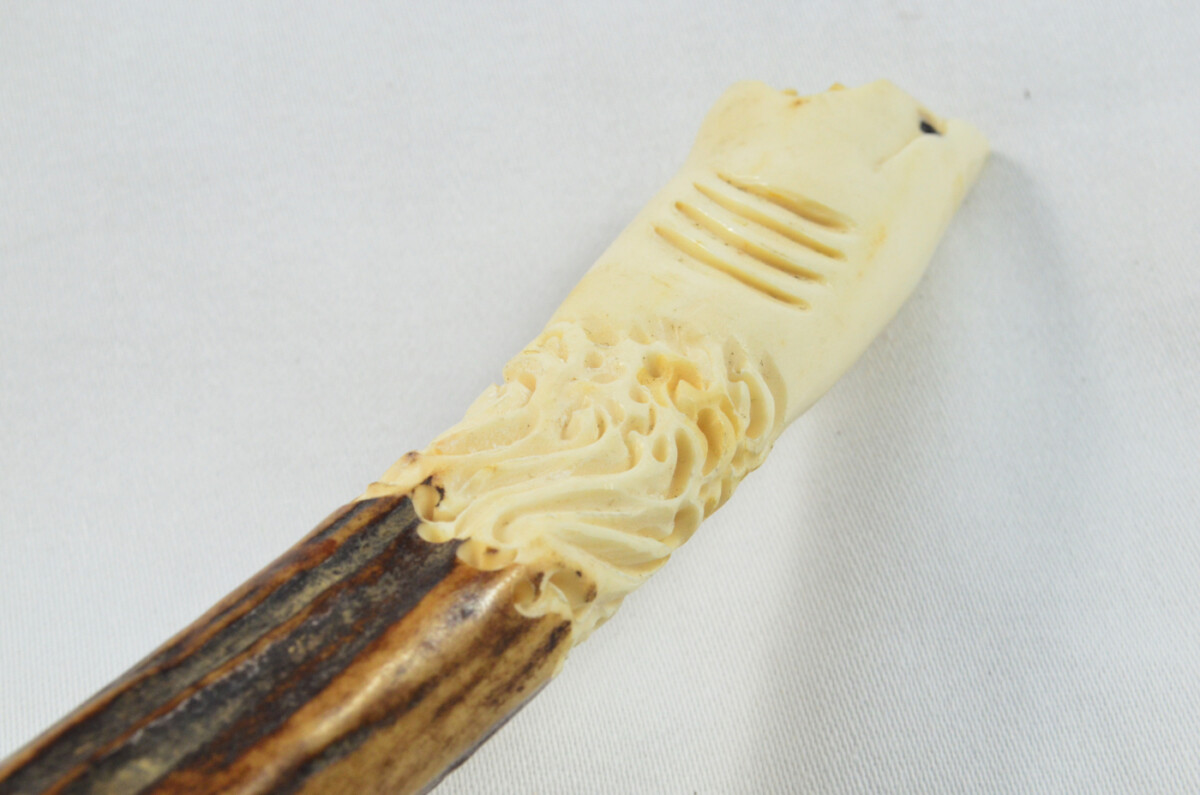 Shark Carved Walking Stick Cane Top Handle Stag Antler Horn Made Sheffield England - Image 5