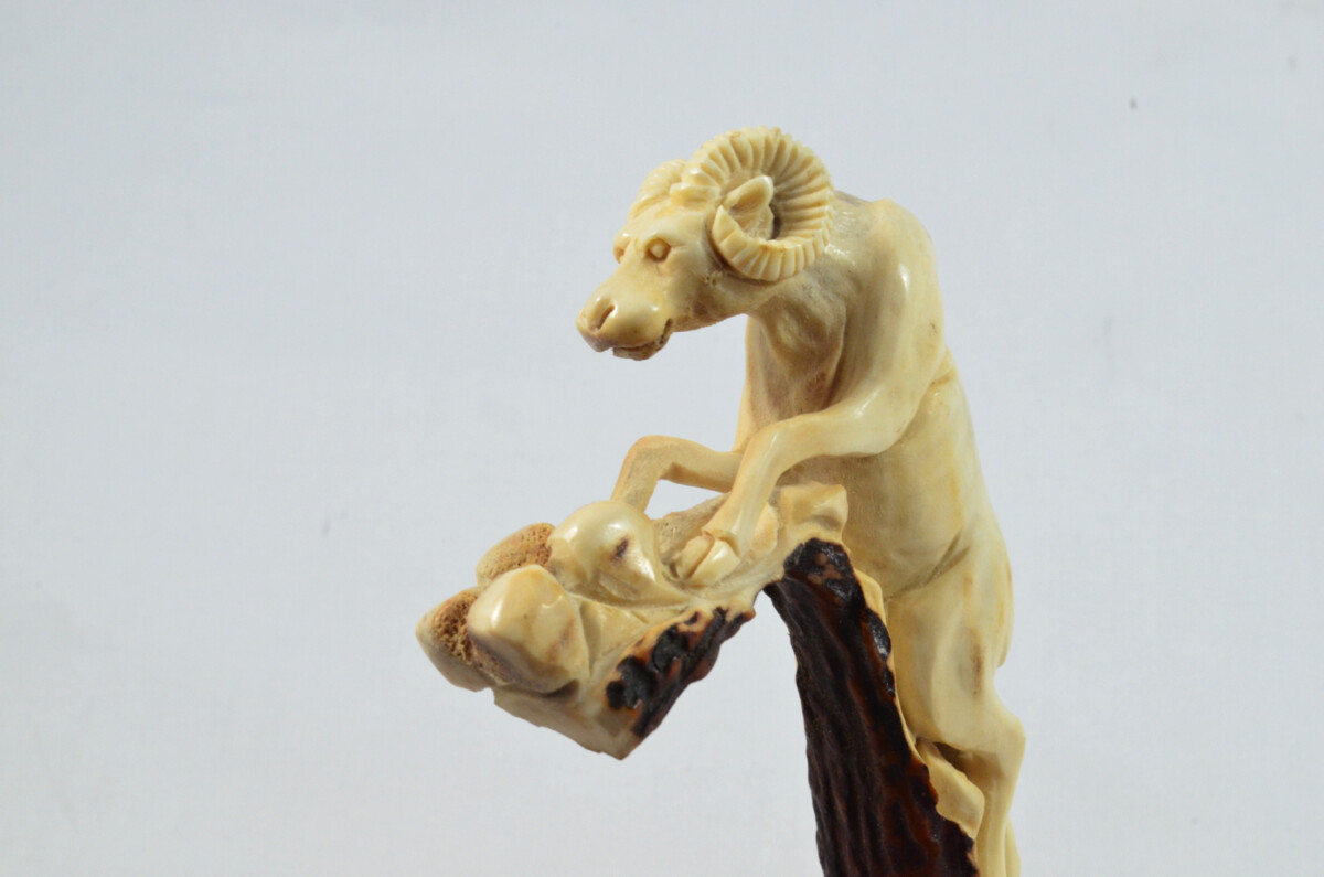 Ram Carved Walking Stick Cane Top Handle Stag Antler Horn Made Sheffield England