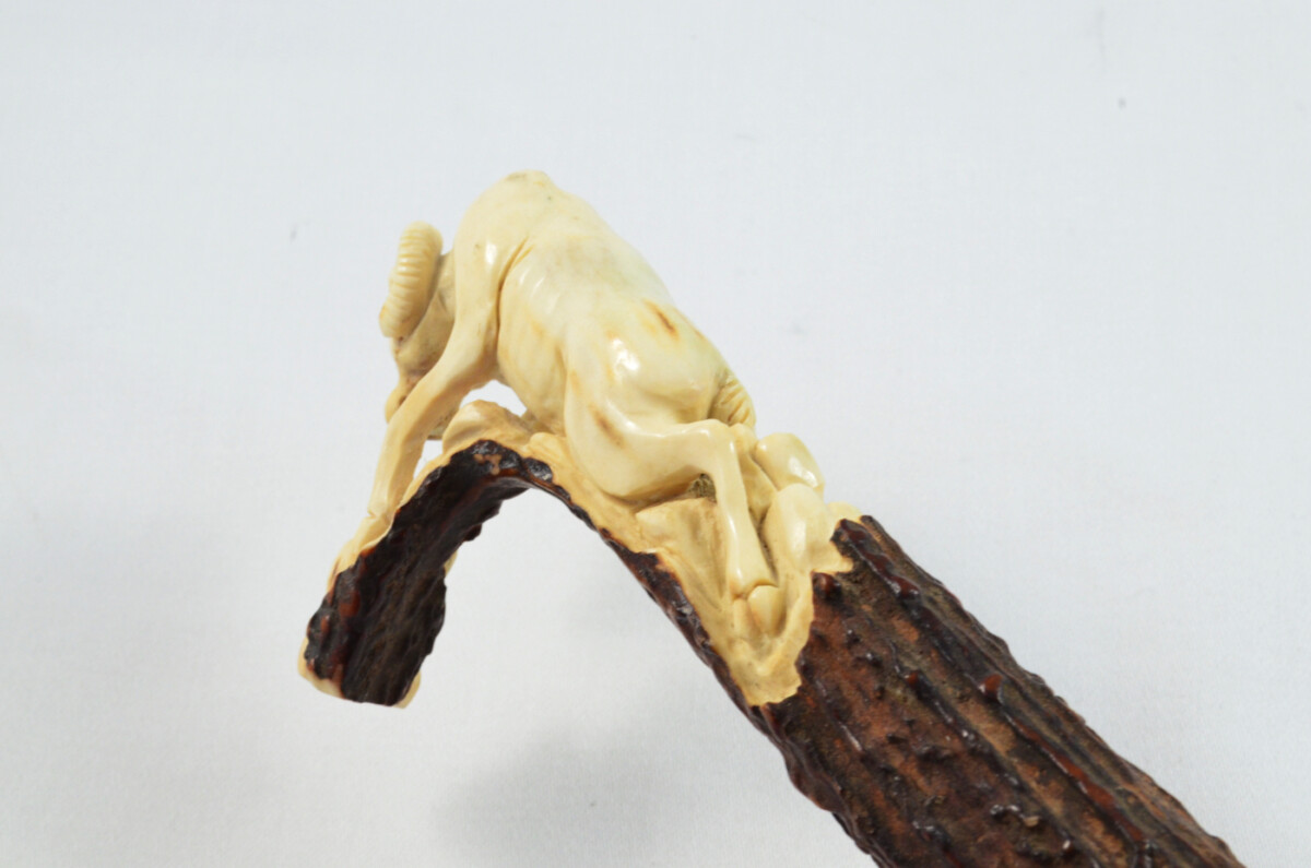 Ram Carved Walking Stick Cane Top Handle Stag Antler Horn Made Sheffield England - Image 6