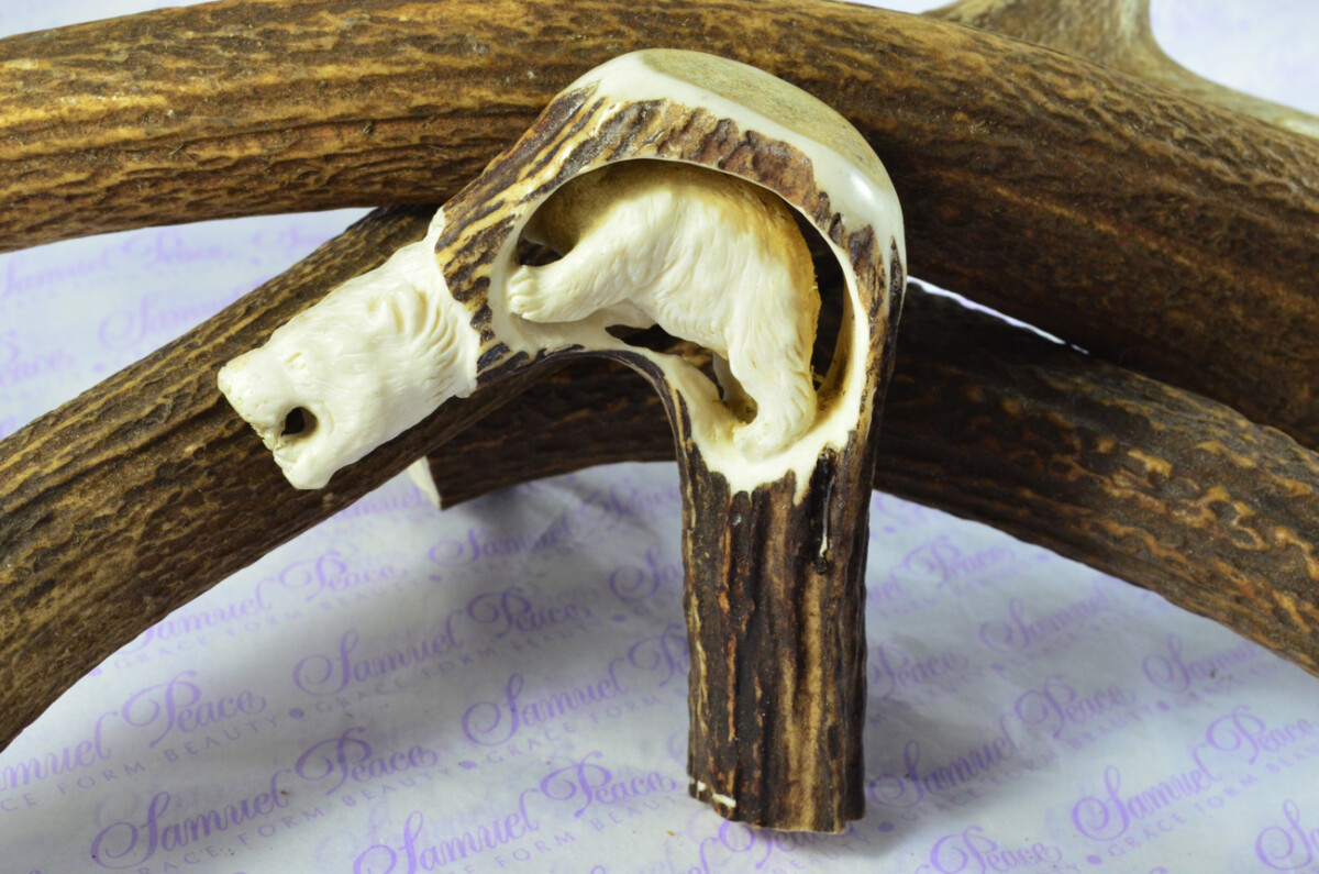 Amazing Hand Carved Brown Bear Walking Stick Cane Top Handle Stag Antler Horn Made Sheffield England - Image 2