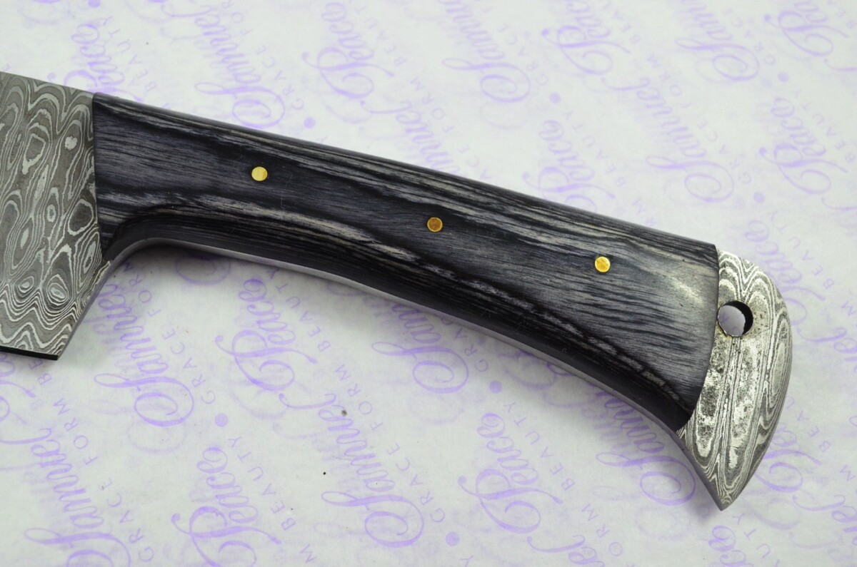 Hand Forged Damascus Steel Laminate Wood Cleaver Kitchen Knife with Leather Sheath - Image 3