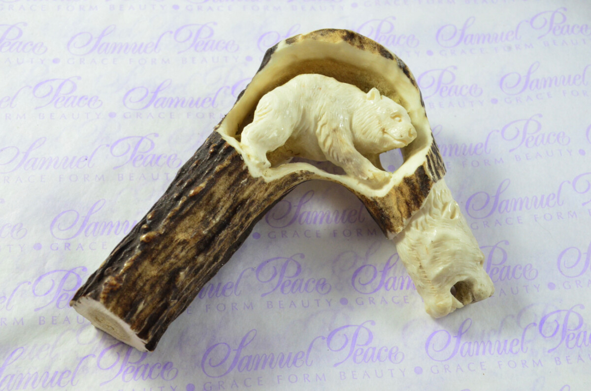 Amazing Hand Carved Brown Bear Walking Stick Cane Top Handle Stag Antler Horn Made Sheffield England - Image 4